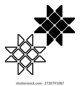 Motivo de flecha afilada geométrica mínima con centro de bloque en negro. Conjunto de diseño que contiene las versiones sólida y de contorno del motivo de flecha afilada con un centro de bloque estructurado. Perfecto para logos, iconos o proyectos digitales.