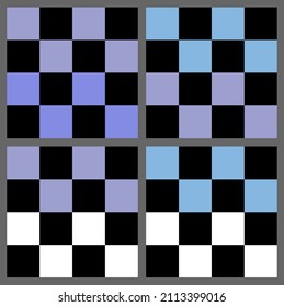 Minimal geometric squares checkered background. Abstract blue, black and white color straight squares surface wall illustration. Light and dark square tile grid background like chess board.Set 300 dpi