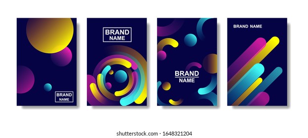 Minimal geometric striped color background. Simple Futuristic liquid shapes with trendy gradients. Abstract background on dark. vector illustration