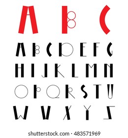 Minimal geometric style font can be used for invitations, card, posters, logo, banners and other design. Latin alphabet letters on a white background. Hipster typeface, typography, typewriter.