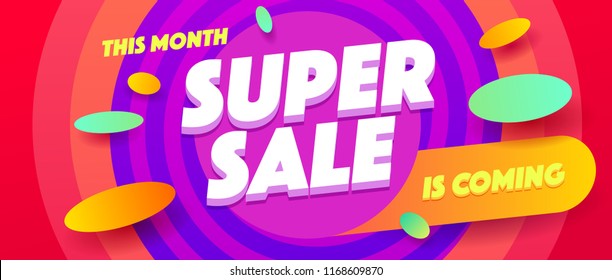 Minimal geometric super sale background. Dynamic banner shapes composition design. 