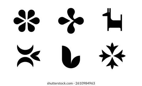Minimal Geometric Symbols and Icons Set – Abstract Black Silhouettes for Modern Logo Design, Decoration, and Branding Concepts