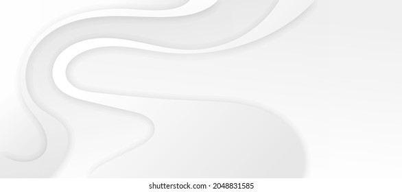 Minimaler geometrischer, insgesamt weißer Hintergrund. Dynamische Zusammensetzung flüssiger Formen. Abstrakter Hintergrund, moderne futuristische Grafik. Vektor, weißer Hintergrund, Design, helles Poster, Banner