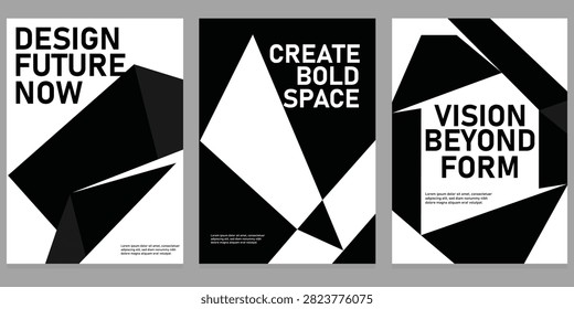 Minimal geometric typography poster collection with bold abstract compositions created for editorial publications branding presentations contemporary print materials and professional graphic design inspiration resources