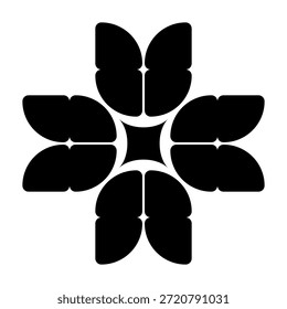 Motivo floral de Vector geométrico minimalista con pétalos florales en negro. Este diseño presenta una variación única de un motivo floral de Vector negro mínimo con pétalos geométricos redondeados simétricos y detalles decorativos con muescas. Perfecto para logos, iconos o proyectos digitales.