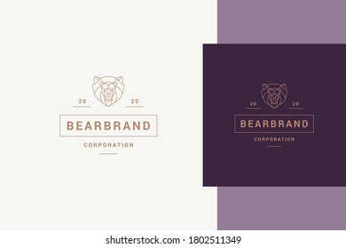 Minimal geometric vector illustration of linear style emblem template of aggressive roaring predator bear head designed for successful modern production service line graphics