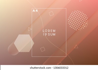Minimal geometric vector multicolored background with shadow, dots and lines. Dynamic shapes composition