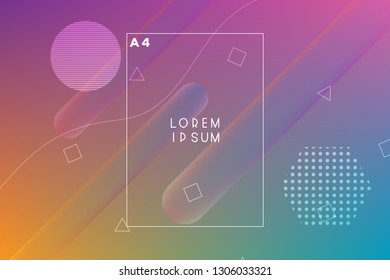 Minimal geometric vector multicolored background with shadow, dots and lines. Dynamic shapes composition