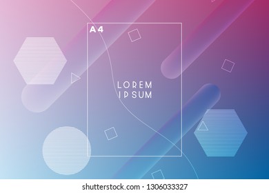 Minimal geometric vector multicolored background with shadow, dots and lines. Dynamic shapes composition