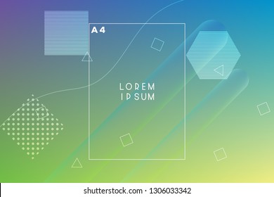 Minimal geometric vector multicolored background with shadow, dots and lines. Dynamic shapes composition