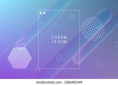 Minimal geometric vector multicolored background with shadow, dots and lines. Dynamic shapes composition