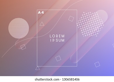 Minimal geometric vector multicolored background with shadow, dots and lines. Dynamic shapes composition