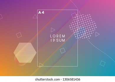 Minimal geometric vector multicolored background with shadow, dots and lines. Dynamic shapes composition