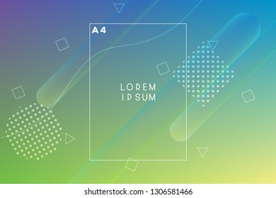 Minimal geometric vector multicolored background with shadow, dots and lines. Dynamic shapes composition