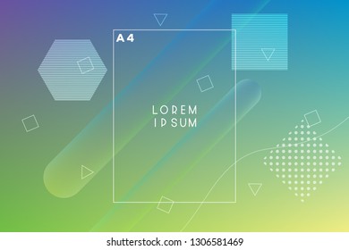 Minimal geometric vector multicolored background with shadow, dots and lines. Dynamic shapes composition