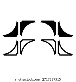 Minimale geometrische Vektorformen im Doppelstil mit benutzerdefiniertem quadratischen Quadranten in Schwarz. Minimales Design mit viereckigen Formen, die eine symmetrische Komposition schaffen. Perfekt für digitale Projekte.