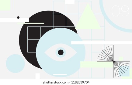 Minimal geometric web banner design. Vector template with shapes elements. Bauhaus, modern, hipster style