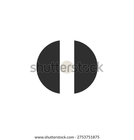 Minimal geometric wellness symbol representing split harmony and balanced alignment. Clean modern vector icon with separated circular forms and central core element isolated on transparent background.
