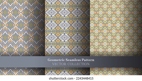 Minimal geometrical argyle seamless ornament bundle. Islamic tracery ethnic patterns. Argyle diamond geometric vector endless background collection. Cover background swatches.