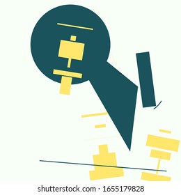 Minimal geometrical backdrop in a retro futuristic style. Background with chaotically scattered geometric elements. Creative vintage poster. Suprematism concept.