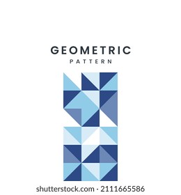 minimal Geometrical Mosaic textures design on blue tangle shapes on white background with Text, geometrical pattern design used in background, packages, wallpapers, textliles, template design