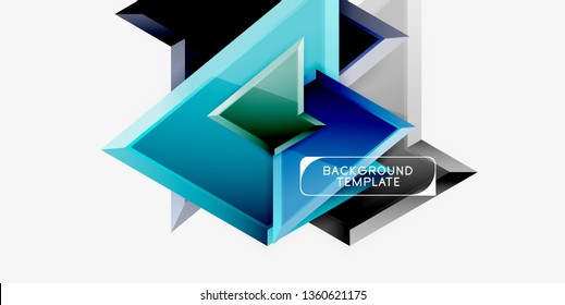 Minimal geometrical triangles with 3d effect abstract background template, vector modern minimal design