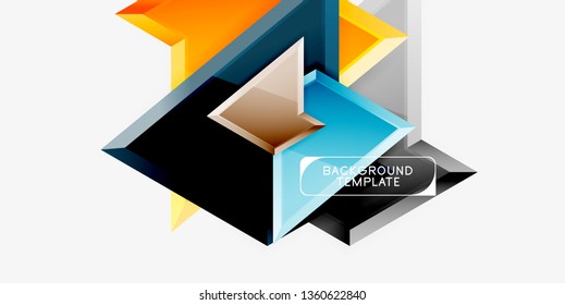 Minimal geometrical triangles with 3d effect abstract background template, vector modern minimal design