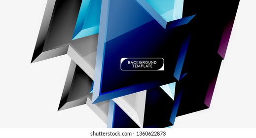 Minimal geometrical triangles with 3d effect abstract background template, vector modern minimal design