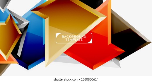 Minimal geometrical triangles with 3d effect abstract background template, vector modern minimal design