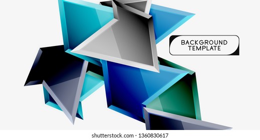 Minimal geometrical triangles with 3d effect abstract background template, vector modern minimal design