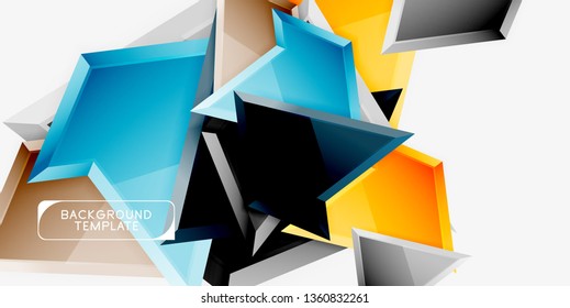 Minimal geometrical triangles with 3d effect abstract background template, vector modern minimal design