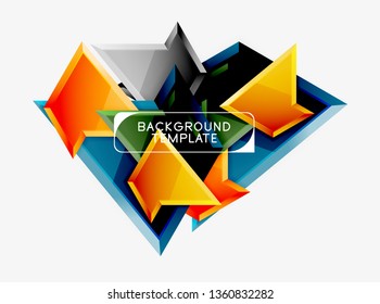 Minimal geometrical triangles with 3d effect abstract background template, vector modern minimal design