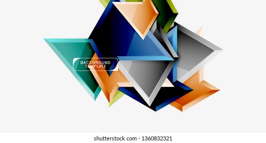 Minimal geometrical triangles with 3d effect abstract background template, vector modern minimal design