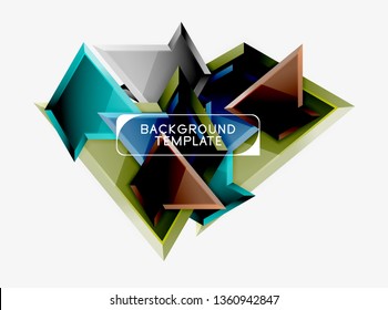 Minimal geometrical triangles with 3d effect abstract background template, vector modern minimal design
