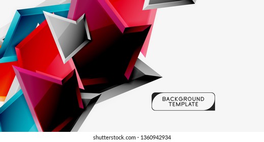 Minimal geometrical triangles with 3d effect abstract background template, vector modern minimal design