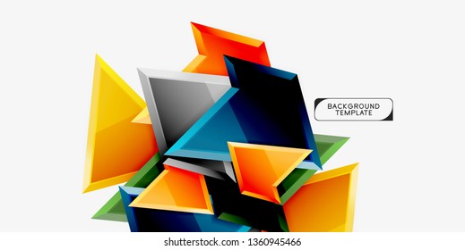 Minimal geometrical triangles with 3d effect abstract background template, vector modern minimal design