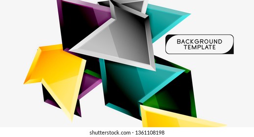Minimal geometrical triangles with 3d effect abstract background template, vector modern minimal design