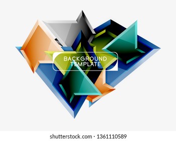 Minimal geometrical triangles with 3d effect abstract background template, vector modern minimal design