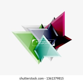 Minimal geometrical triangles with 3d effect abstract background template, vector modern minimal design
