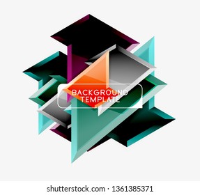 Minimal geometrical triangles with 3d effect abstract background template, vector modern minimal design