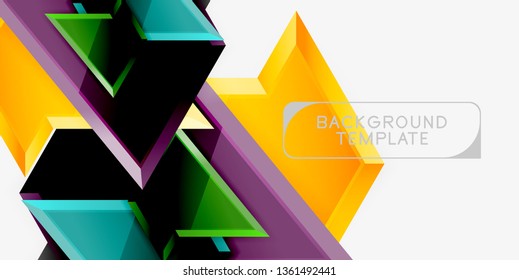 Minimal geometrical triangles with 3d effect abstract background template, vector modern minimal design