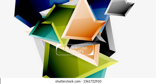 Minimal geometrical triangles with 3d effect abstract background template, vector modern minimal design
