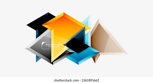 Minimal geometrical triangles with 3d effect abstract background template, vector modern minimal design