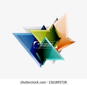 Minimal geometrical triangles with 3d effect abstract background template, vector modern minimal design