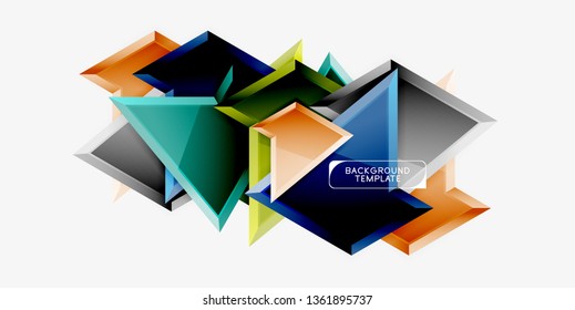 Triángulos geométricos mínimos con planilla de fondo abstracto de efecto 3d, diseño vectorial moderno mínimo