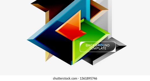 Minimal geometrical triangles with 3d effect abstract background template, vector modern minimal design