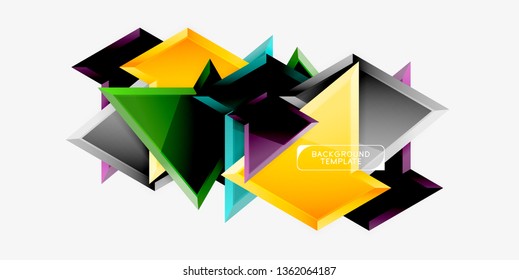 Minimal geometrical triangles with 3d effect abstract background template, vector modern minimal design