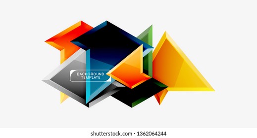 Minimal geometrical triangles with 3d effect abstract background template, vector modern minimal design