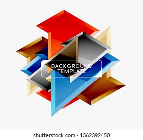 Triángulos geométricos mínimos con planilla de fondo abstracto de efecto 3d, diseño vectorial moderno mínimo