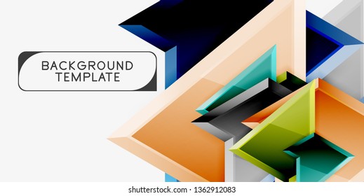 Minimal geometrical triangles with 3d effect abstract background template, vector modern minimal design